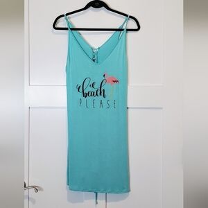 Francesca's Swim Cover Up Dress Size Medium Turquoise BEACH PLEASE  Flamingo